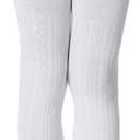 Century Star Toddler Tights for Girls - Cotton Cable Knit Stockings Solid Warm Footed Seamless Leggings 0-12 Years (White)