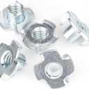 1/4"-20 T-Nuts (100 Pack), Zinc-Plated Steel Corrosion Resistant, 5/16" Barrel Length, 4-Pronged Tee Nut for Wood, Rock Climbing Holds, Cabinetry