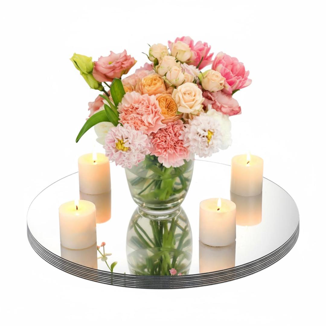 Amyhill 8 Pcs Round Mirrors for Centerpieces Table Decorations Acrylic Circle Mirrors Tray Candle Plates for Wedding Baby Shower Birthday Party Bulk Supplies(14 Inch)