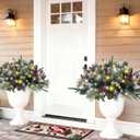 Set of 2 Outdoor Christmas Tree Urn Fillers, Battery Operated Pre-lit Planter Fillers with Multi-Color Lights, Artificial Xmas Trees with Cones & Red Berries for Porch Yard Holiday Decor