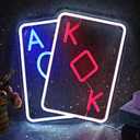 Poker Neon Sign, 777 Casino Theme Party Decorations Night Wall Decor for Casino, Las Vegas Party, Poker Room, Bedroom, Man Cave Teen Room Dimmable USB Power Red Blue (14.1""x13"" IN)