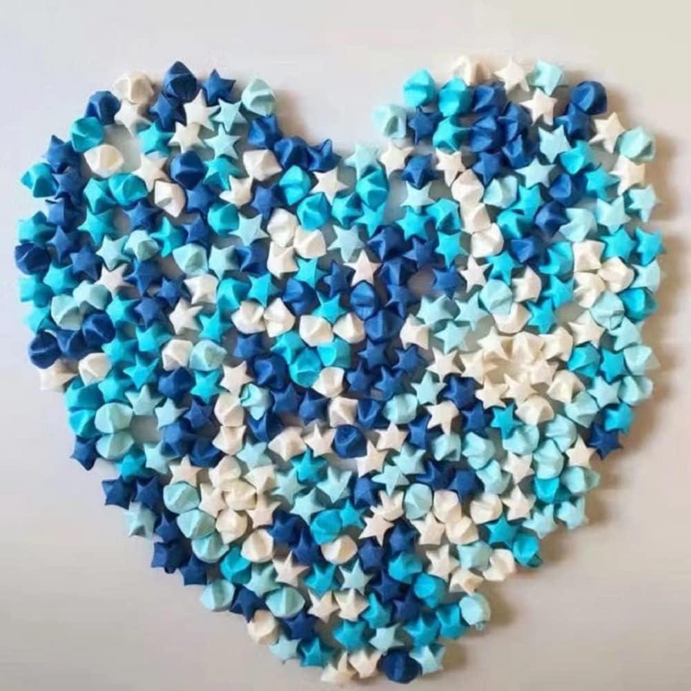 400PCS Premade Origami Lucky Paper Stars For Chirstmas New Year Eve Graduation Party Favor Anniversary Wedding Valentines Day Gift Origami Wishing Stars For Classmate (Blue Series)
