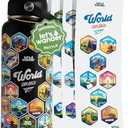 LET'S WANDER World Explorer Adventure Water Bottle with 50 Waterproof Stickers - 32oz Leakproof Insulated Stainless Steel with Straw - Travel Goal Gift Bottle (Black)