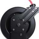 MaxWorks 50104 25ft Auto Rewind Retractable Reel with 3/8" x 25' Long Air Hose with Brass Fittings, Black & Red