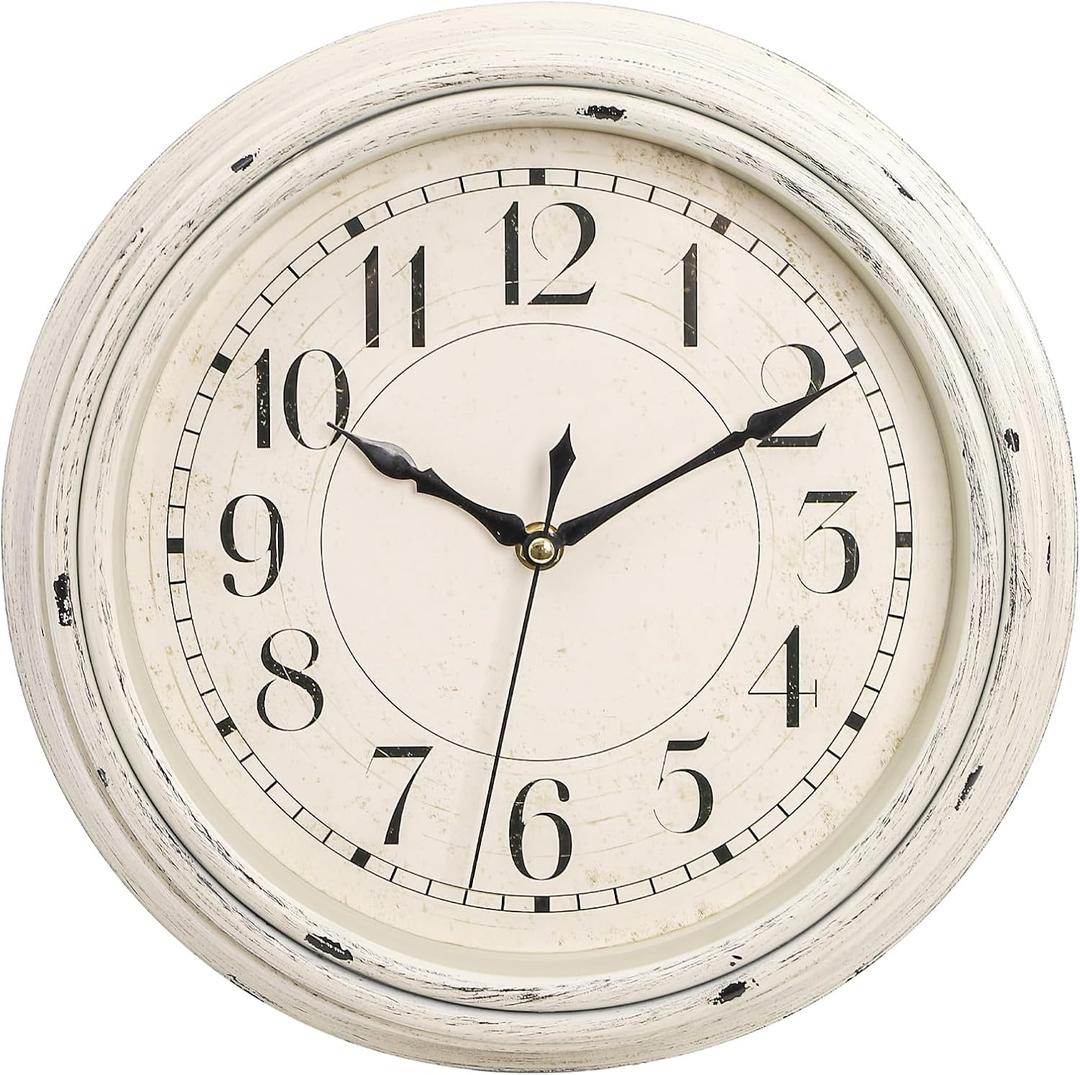 Peohud Silent Wall Clock, 12 Inch Vintage Non Ticking Quartz Battery Operated Round Clock, Rustic Wall Clock for Living Room Kitchen Home Office Classroom School
