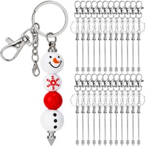 24Pcs Beadable Keychain Bar, Bulk Alloy Blank Beadable Item Accessories for Key Chain Making Supplies Jewelry Making Gift (Silver)