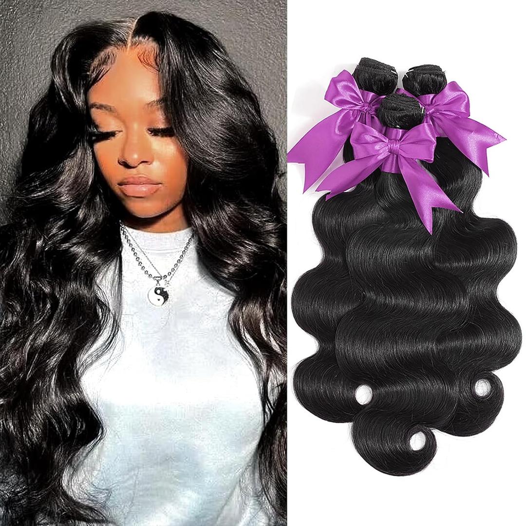 BEANATASHA 12A Human Hair Bundles 16 18 20 Inch Body Wave Bundles Human Hair 100% Unprocessed Brazilian Virgin Weave 3 Bundles Deals (Natural Black)