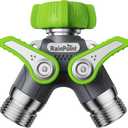 RAINPOINT Garden Hose Splitter, 2 Way Heavy Duty Water Hose Y Spigot Splitter with Shutoff Valves, 100% Metal Body Outdoor Faucet Splitter, 1.9" Extra Long Metal Handle, 3/4" GHT Thread (2, Green)