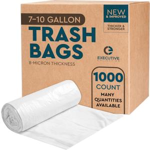 Clear 7-10 Gallon Trash Bags, 1,000 Bulk Pack - Medium Size Garbage Bin Liners for Office, Bedroom and Kitchen Wastebasket Cans - by Executive Collection