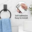 STWWO Adhesive Towel Holder, Hand Towel Holder for Bathroom, Self Adhesive Hand Towel Rings, Black, 2 Pack