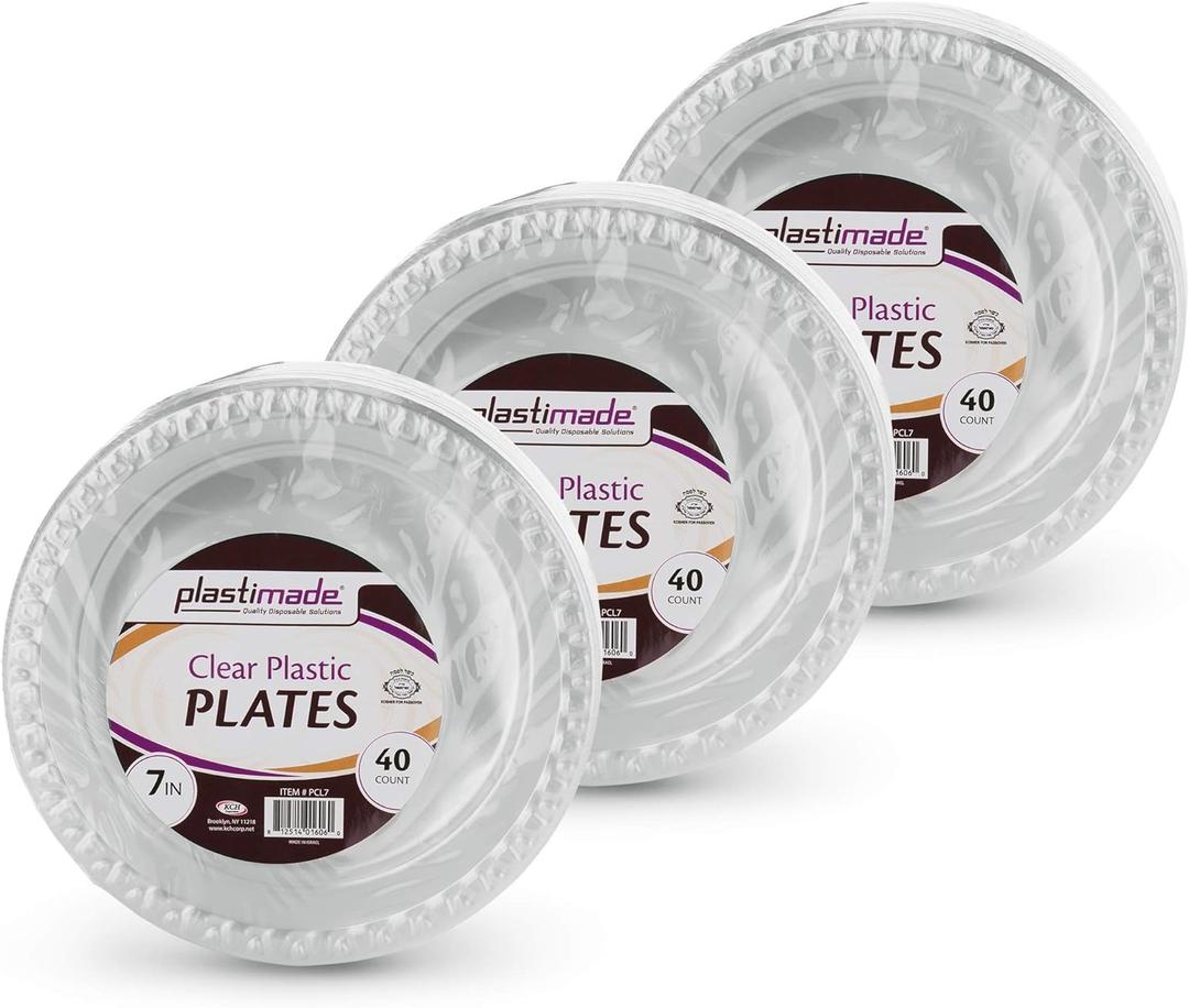 [120 Count] 7 Inch Appetizer Plates Clear Disposable Heavy Duty Plastic, Ideal For Wedding, Catering, Parties, Buffets, Events, Or Everyday Use, 3 Packs