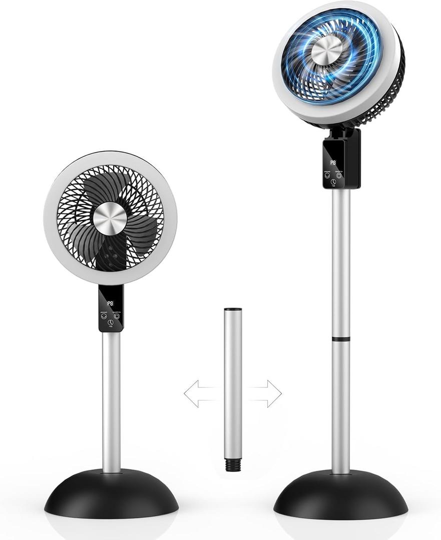 Portable Standing Fan, 10000mAh Rechargeable Battery Powered, 90+120Omnidirectional Oscillating Fan For Bedroom, 82ft Circulator, Adjustable Height, 8 Speeds, 8H Timer, DC Motor Quiet Pedestal Fans