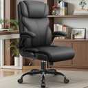 PU Leather Executive Office Chair, Ergonomic High-Back Computer & Gaming Chair with Adjustable Height, Rolling Swivel & Flip-Up Armrests, Comfy Padded Seat for Home Office-Black