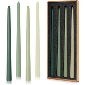 Taper Candles 12'' Tall Green Ombre Colored Candlesticks Set of 4 | Unscented 3/4 inch Diameter Candle Sticks| Candle for Mantle Home Decor Kitchen Wedding Decorations Centerpiece