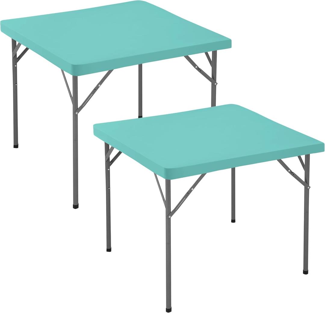 Square Fitted Tablecloth 34x34 Inch-2 Pack Aqua Blue Card Elastic Spandex Table Cover-Small Stretch Folding Table Cloths Topper Cap for Kitchen Dining Picnic Patio Outdoor Party Tables