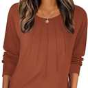 Zeagoo Fall Tops for Women Long Sleeve Shirts Casual Cotton Blouses 2025 Dressy Pleated Tunics (Medium, Caramel)