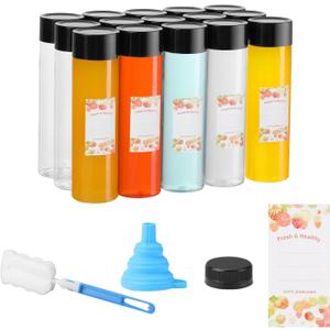 15pcs 12oz Round Empty Reusable Juice Bottles With Caps,Label, Funnel, and Brush Drink Containers For Juicing Milkshake And Other Beverages