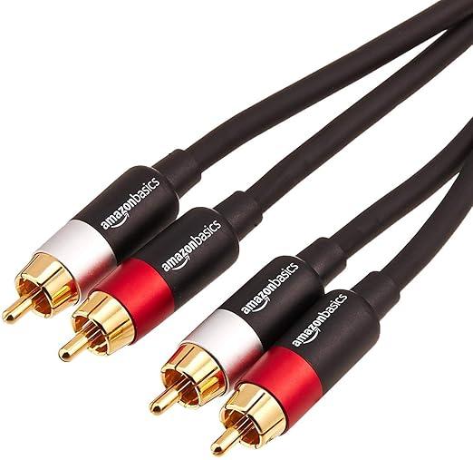 Amazon Basics 2 RCA Audio Cable for Amplifier,Active Speakers or Subwoofer with Gold Plated Plugs, 8 Feet, Black