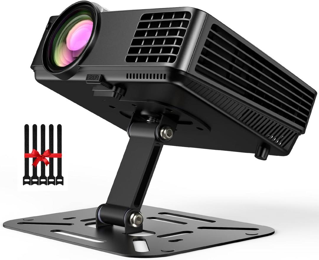 Projector Foldable Stand, Mini Projector Stand, Desktop Projector Mount, Table Top Projector Stand with Tilt Angle Adjustable Small Bracket for Mini Projector with Cable Ties (Black)