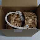 Thyle 2 Pcs Flower Girl Baskets with Handle, 7.87 x 4.33 Inch, Wicker Rattan, Lightweight, Brown (White Lace)