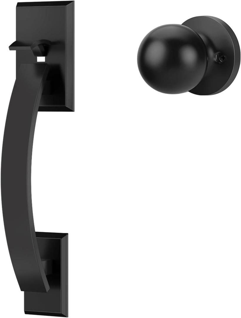 Goldenwarm Front Door Handle, Black Door Handle Exterior, Single Cylinder Front Door Handle Only, Matte Black Entry Door Handle