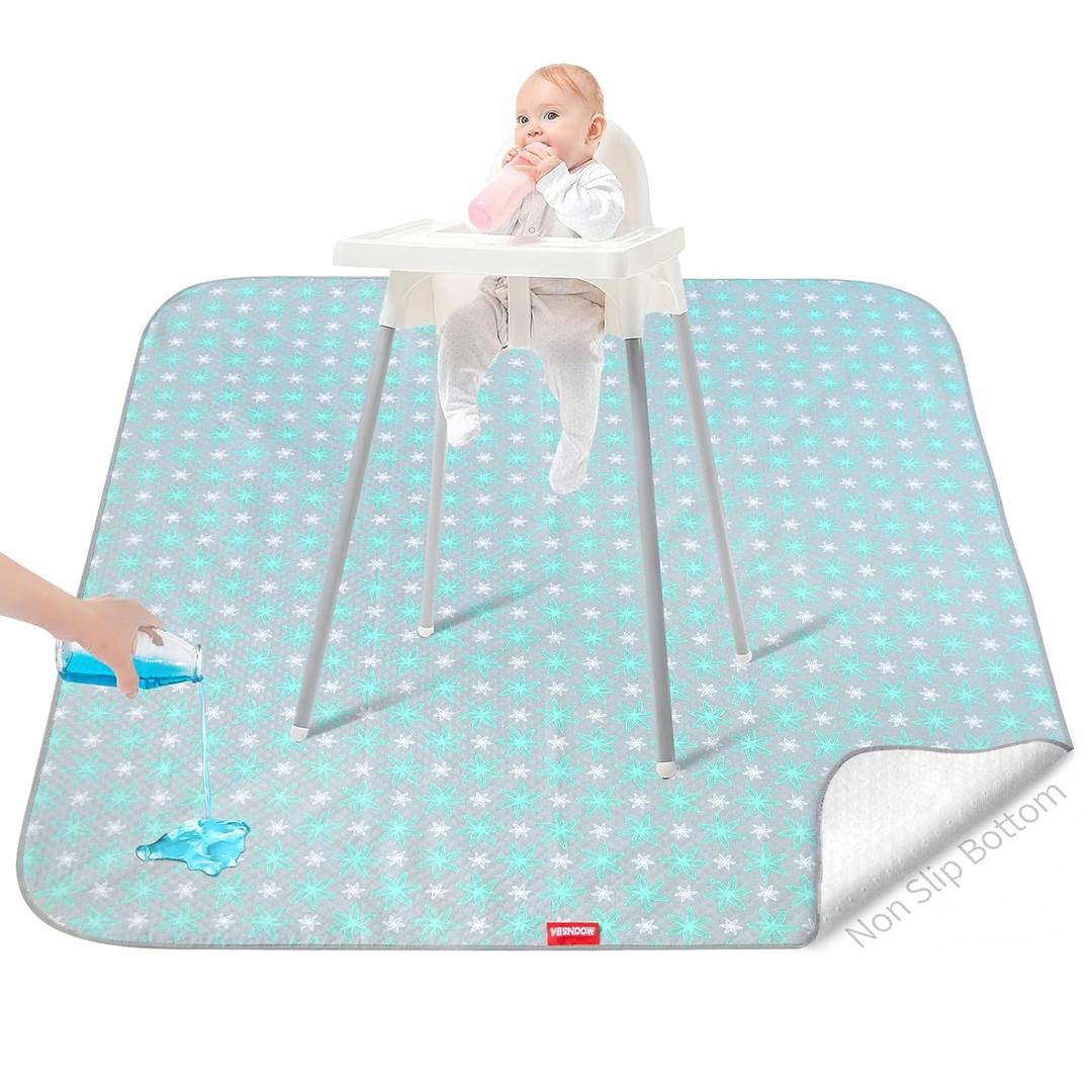 Splat Mat for Under High Chair Mat, 42x46 Inch, Mealtime Baby Splat Mat for Art/Crafts/Playtime, Waterproof Splash Mat, Machine Washable Portable Picnic Floor Mat Baby Feeding Table Cloth (Flower)