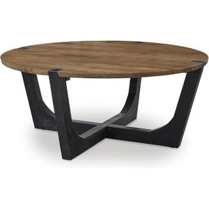 Signature Design by Ashley Hanneforth Farmhouse Coffee Table with Angled Solid Wood Legs, Light Brown & Black