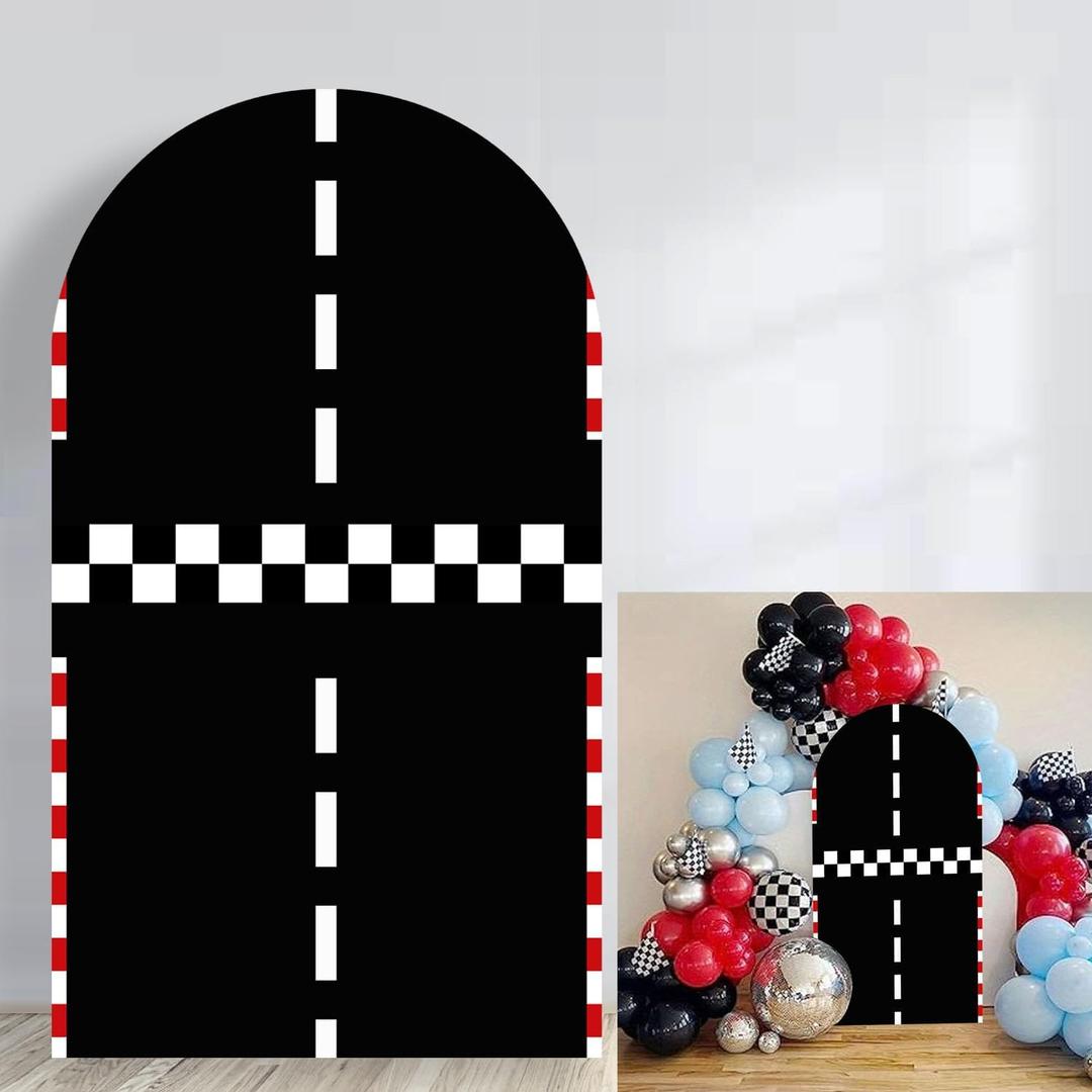 Racing Theme Arch Backdrop Cover Spandex Backdrop Stand Cover Black (6.6FT)