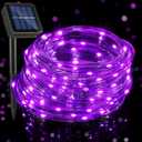 Weewooday Solar Christmas Rope Lights Outdoor Waterproof, 33 Feet 100 LED Beads Tube Solar Powered Light String, 8 Modes Christmas Rope Lights for Outside Tree Yard Garden Fence Party Decor (Purple)