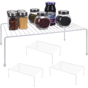 Large (16.1 x 10.2 Inch) Cabinet Storage Shelf Rack, ShelvesKitchen Counter and Cabinet Shelf, Storage Rack Organizer for Kitchen, Fridge, Cabinet, Bathroom Cupboard (White, 4)