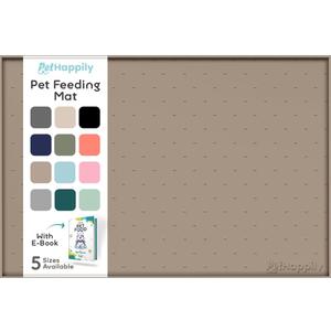 Dog Food Mat - 28x18 Raised Edges Dogs Mat for Food and Water Prevent Spill, Waterproof Cat Food Mats Protect Floors, Easy Clean Dog Bowl Mats for Food and Water, Silicone Pet Feeding Placemats (Cookie)