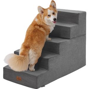 Joydeco Dog Stairs for Bed 25" H, 5-Step Pet Steps for Small Dogs and Cats, Dog Steps for High Bed, Non-Slip Balanced Ramp Indoor Pet Stairs, Gray 