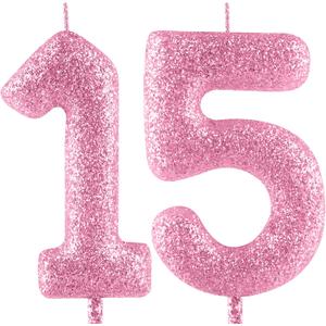 Glitter Pink Birthday Candles,Number 15 Candle,Happy 15th Birthday Candles for Girls Cake Topper Decor,2.36inch Number Candle Party Celebration Anniversary Decoration