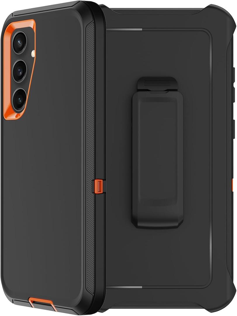 RubCase for Samsung Galaxy S24 Plus Case with Belt Clip Holster,2X Screen Protector,Heavy Duty Military Grade Full Body Shockproof Dust-Proof Rugged Protective Cover for Samsung S24 Plus 5G (Orange)