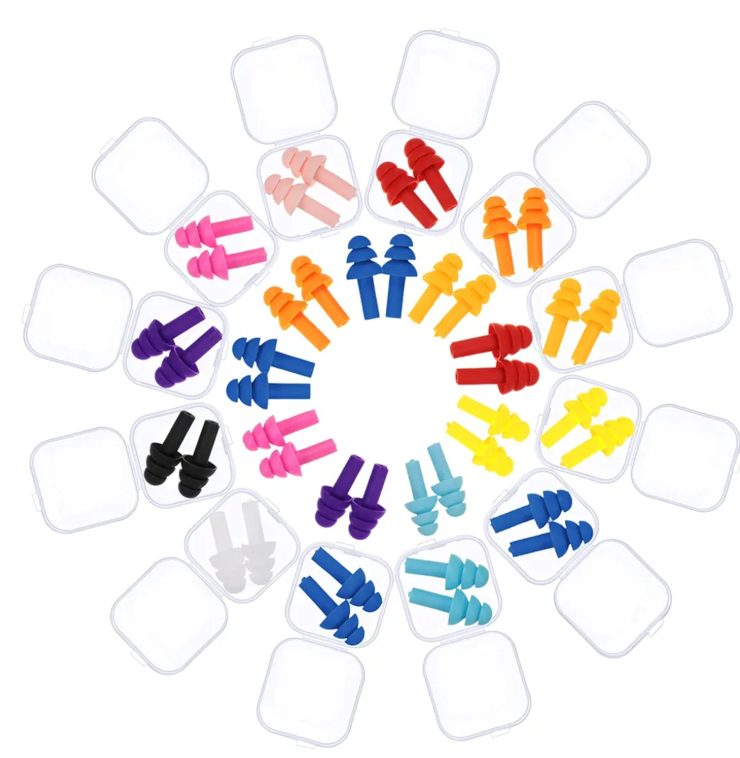 Ear Plugs Silicone Ear Plugs Waterproof Reusable Earplugs Noise Reduction Earplugs for Adults Kids Sleeping Snoring Swimming Travel Concerts, Assorted Color 19Pcs