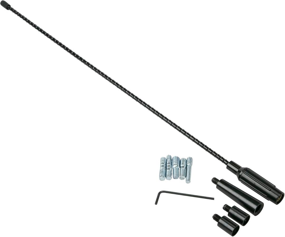 Scosche RMFB17-WP1 17" Universal Car Radio Spiral Antenna Mast - Top Mount Replacement Mast with Threaded Adapters and Spacers - Domestic and Import Vehicles - AM/FM Auto Antenna - Car Truck and SUV