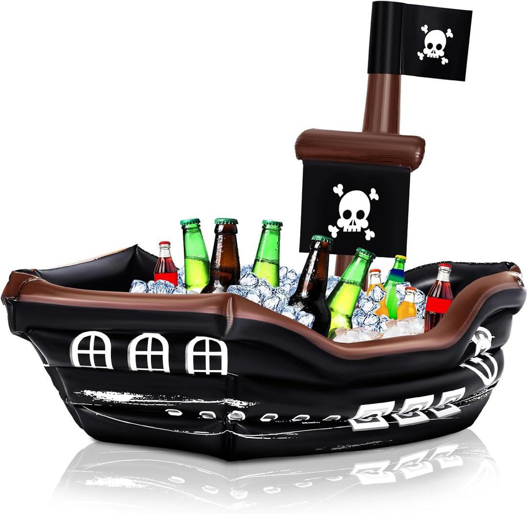 Zhanmai Inflatable Pirate Ship Drink Cooler Inflatable Serving Bar Food Container for Summer Christmas in July Pirate Birthday Party Favor Supplies Decorations