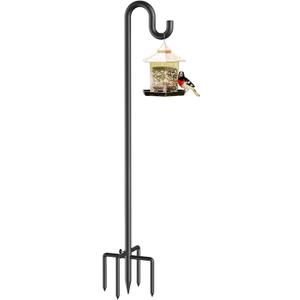 Forlogic Bird Feeder Pole 76 Inches Shepherd Hooks for Outdoor, Heavy Duty Bird Feeder Pole for Garden Decor, Black Shepherd Stand for Plant Baskets Wind Chime with 5 Base Prongs