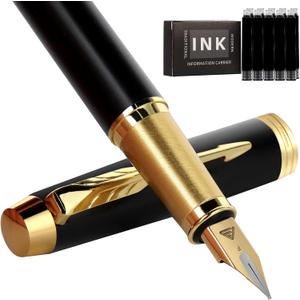 Fountain Pen, luxury pens Fine point smooth writing for journaling fancy pen with Gift Case 8 black ink cartridges an EF nib an ink converte nice pens writer gifts-Matte Black