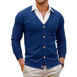 Runcati Mens Cardigan Sweater V Neck Button Down Sweaters Long Sleeve Lightweight Fall Knit Outwear with Pockets (S)