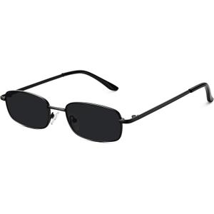 Fozono Rectangle Sunglasses for Womens Mens 90s Retro Small Narrow Square Frame UV400 Protection/ Black Gray