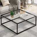 Black Glass Coffee Table for Living Room,Square Coffee Tables for Small Spaces,Simple Tea Cocktail Modern Center Tables, Living Room Tables,Easy Assembly,26 * 26inBlack & Clear Glass, 39.4 x 18.9 x 17.7 inches