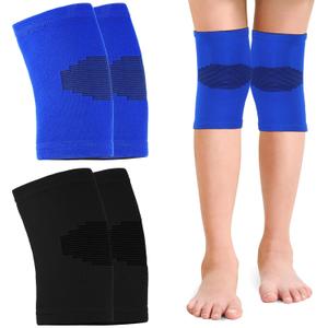 Skylety 2 Pairs Kids Knee Sleeve Kids Knee Brace Children Support Compression Child Sleeve Pads for Basketball, Volleyball, Sports, Gymnastics(Large,Blue, Black)