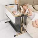 AMKE 3 in 1 Baby Bassinets,All-mesh Bedside Sleeper,Baby Cradle with Storage Basket,Easy Assemble Bassinet for Infant/Newborn,Adjustable Bedside Crib,Safe Portable Baby Bed,Travel Bag Included