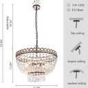 SNZ Gold Modern Round LED Crystal Chandelier, 17in Chandelier Light Fixture with Natural Shell Inlay, 3 Colors Stepless Dimmable Chandeliers for Kitchen Island Bedroom Living Room