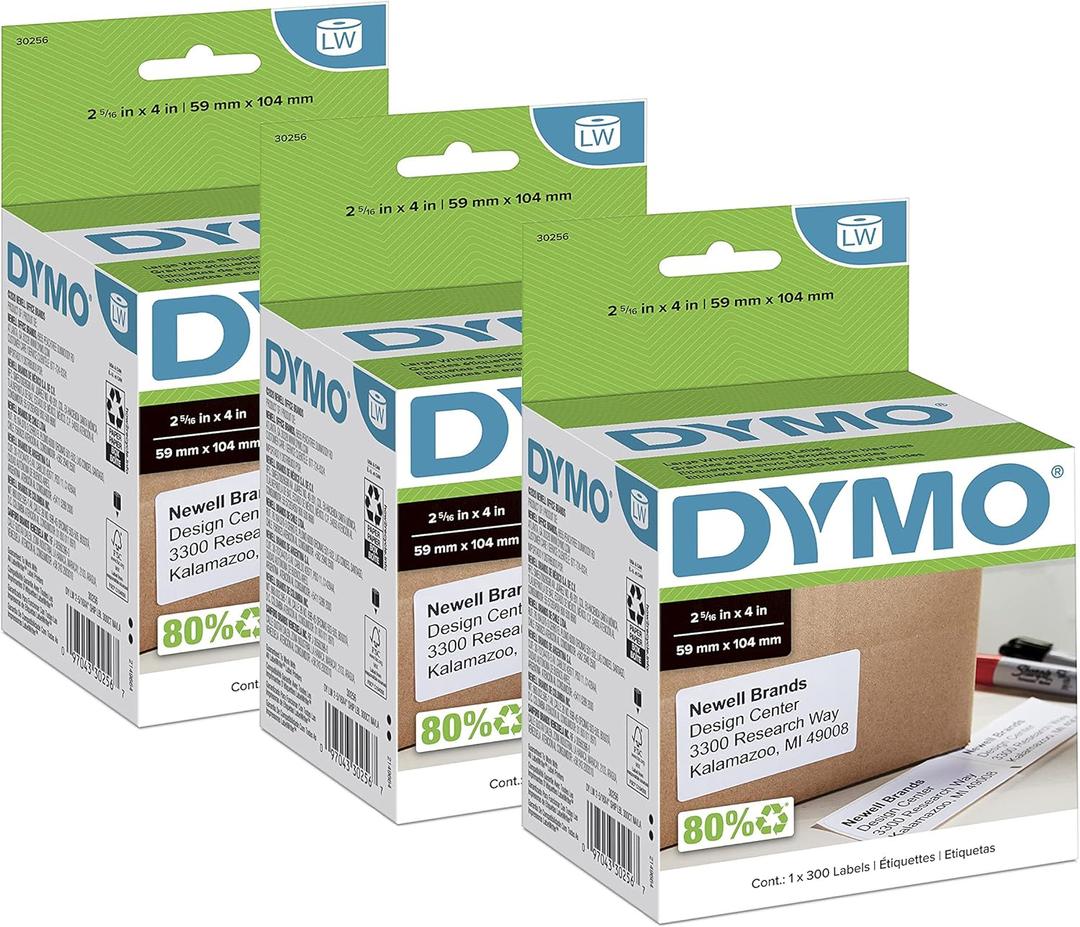 DYMO Authentic LW Large Shipping Labels for LabelWriter Label Printers, Print Up to 6-Line Addresses, 2-5/16" x 4", 3 Rolls of 300 (900 Total)