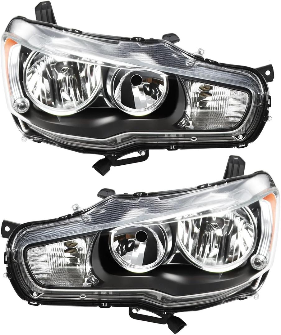 Halogen Headlight Compatible with 2008-2017 Lancer EVO X ES/GTS/SEL/SE/DE Headlamp 8301B075 8301B076 Driver & Passenger Side