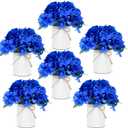 Flower Table Centerpieces - Set of 6 Floral Arrangement Artificial Wedding Hydrangeas Floral Arrangement with Rustic Metal Vase for Bridal Tea Party Event Decorations - Royal Blue