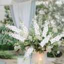 42'' Long Stem White Delphinium Artificial Flowers for Tall Vases 4PCS Fake Hollyhock Silk Flowers Realistic Larkspur Faux Flower for Home Wedding Table Decor Floral Arrangement (Pure White)