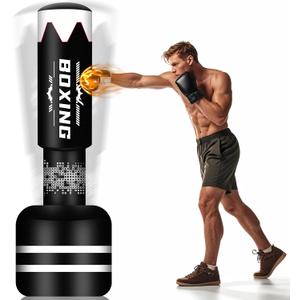 69'' Standing Punching Bag for Adults with Stand, Heavy Bag Boxing Equipment Kicking Bag Inflatable Kick Boxing Bag with Stand for Training MMA Muay Thai Fitness